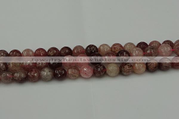 CBQ414 15.5 inches 12mm faceted round strawberry quartz beads