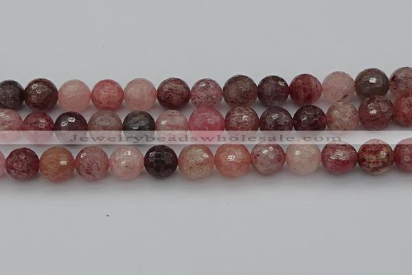 CBQ415 15.5 inches 14mm faceted round strawberry quartz beads