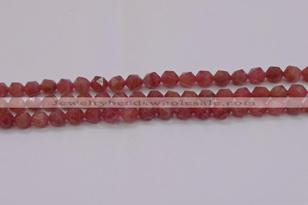 CBQ432 15.5 inches 8mm faceted nuggets strawberry quartz beads