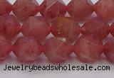 CBQ433 15.5 inches 10mm faceted nuggets strawberry quartz beads