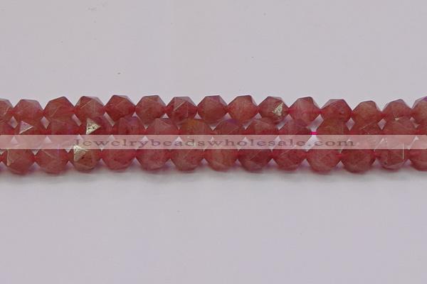 CBQ434 15.5 inches 12mm faceted nuggets strawberry quartz beads