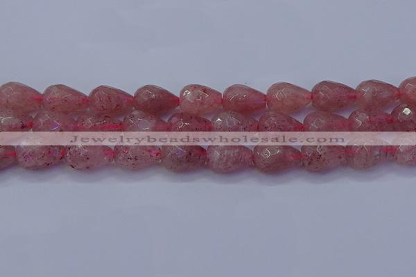 CBQ455 15.5 inches 13*18mm faceted teardrop strawberry quartz beads