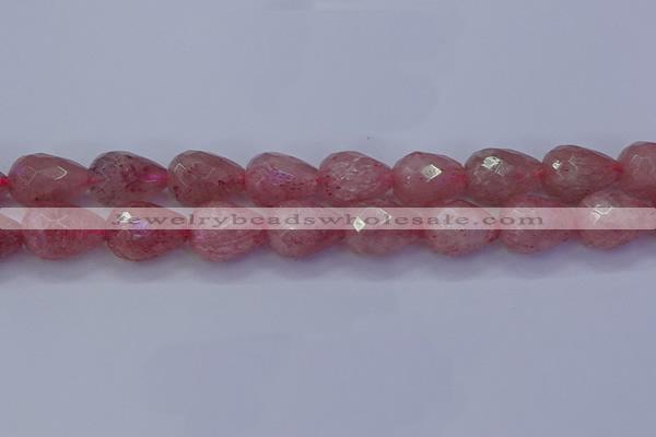 CBQ456 15.5 inches 15*20mm faceted teardrop strawberry quartz beads