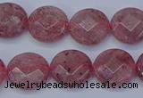 CBQ459 15.5 inches 10mm faceted coin strawberry quartz beads