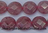 CBQ460 15.5 inches 12mm faceted coin strawberry quartz beads