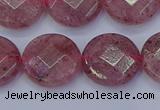 CBQ461 15.5 inches 14mm faceted coin strawberry quartz beads