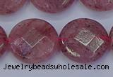 CBQ463 15.5 inches 18mm faceted coin strawberry quartz beads