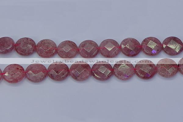 CBQ463 15.5 inches 18mm faceted coin strawberry quartz beads