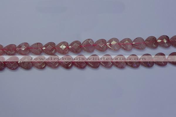 CBQ468 15.5 inches 10mm faceted heart strawberry quartz beads