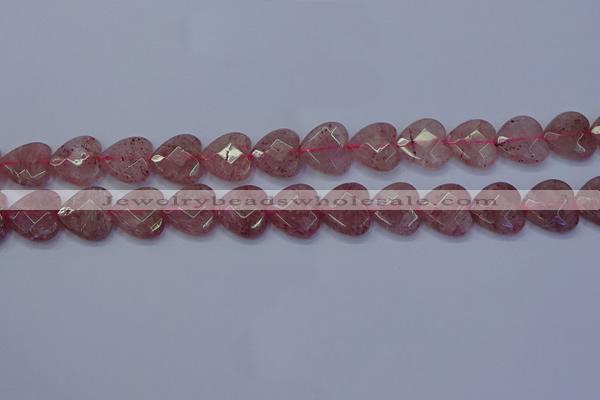 CBQ469 15.5 inches 12mm faceted heart strawberry quartz beads