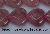 CBQ470 15.5 inches 14mm faceted heart strawberry quartz beads