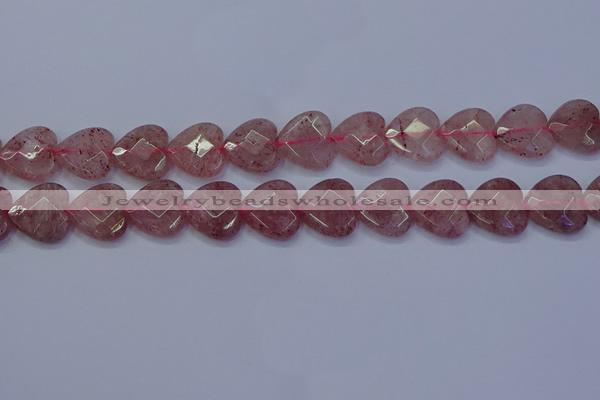 CBQ470 15.5 inches 14mm faceted heart strawberry quartz beads