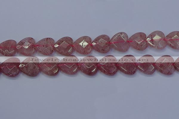 CBQ471 15.5 inches 16mm faceted heart strawberry quartz beads