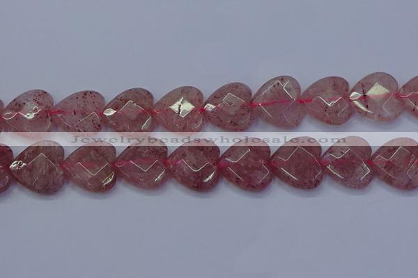 CBQ473 15.5 inches 20mm faceted heart strawberry quartz beads