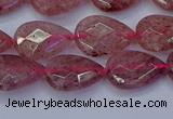 CBQ476 15.5 inches 10*14mm faceted flat teardrop strawberry quartz beads