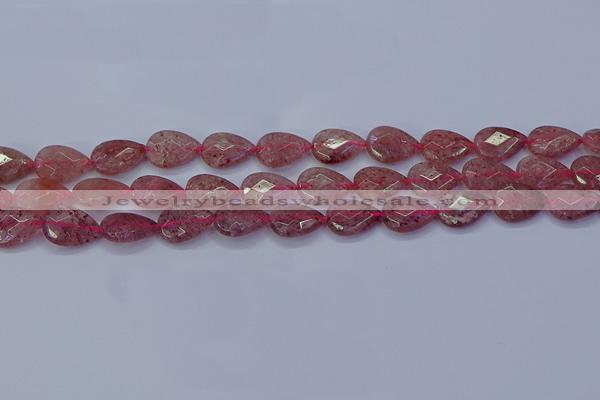 CBQ476 15.5 inches 10*14mm faceted flat teardrop strawberry quartz beads