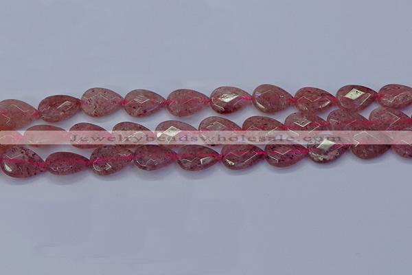 CBQ477 15.5 inches 12*16mm faceted flat teardrop strawberry quartz beads