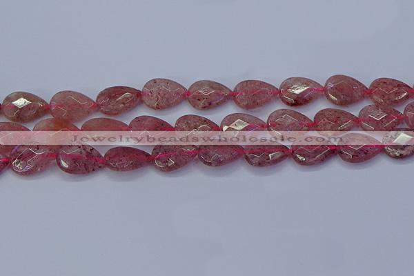 CBQ478 15.5 inches 13*18mm faceted flat teardrop strawberry quartz beads