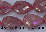 CBQ479 15.5 inches 15*20mm faceted flat teardrop strawberry quartz beads