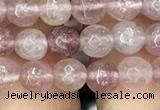 CBQ571 15.5 inches 6mm faceted round strawberry quartz beads