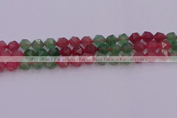 CBQ683 15.5 inches 10mm faceted nuggets mixed strawberry quartz beads