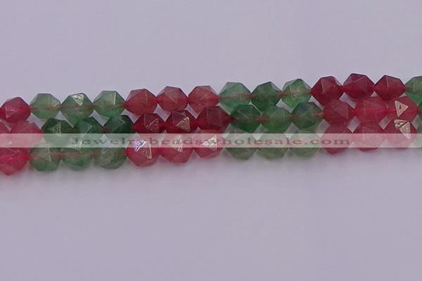 CBQ684 15.5 inches 12mm faceted nuggets mixed strawberry quartz beads