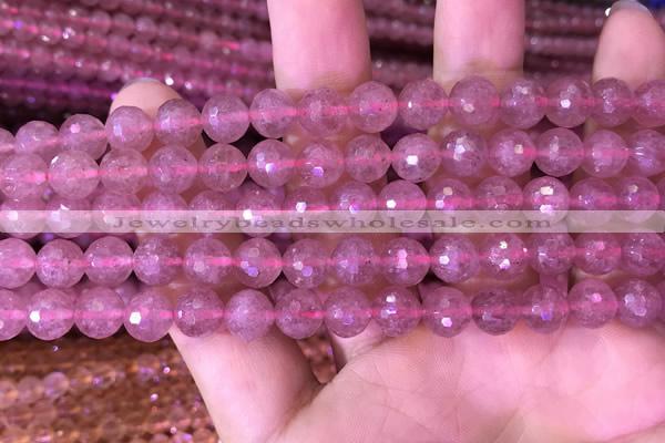 CBQ688 15.5 inches 8mm faceted round strawberry quartz gemstone beads