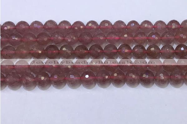 CBQ702 15.5 inches 8mmm faceted round strawberry quartz beads