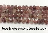 CBQ711 15.5 inches 6*10mm - 8*11mm faceted tyre strawberry quartz beads