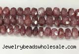 CBQ713 15.5 inches 6*13mm - 8*14mm faceted tyre strawberry quartz beads