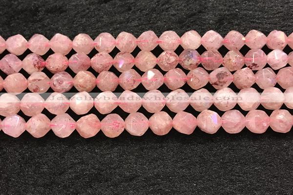 CBQ720 15.5 inches 10mm faceted nuggets strawberry quartz beads