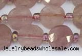 CBQ750 15.5 inches 8mm faceted coin strawberry quartz beads