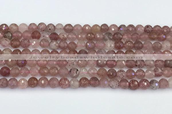 CBQ761 15 inches 6mm faceted round strawberry quartz beads