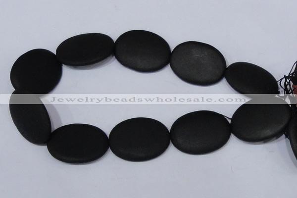 CBS11 15.5 inches 30*40mm oval black stone beads wholesale