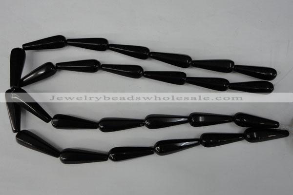 CBS218 15.5 inches 10*30mm faceted teardrop blackstone beads wholesale