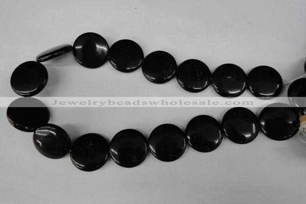 CBS245 15.5 inches 25mm flat round blackstone beads wholesale