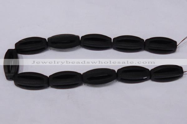 CBS28 15.5 inches 15*35mm carved flat drum black stone beads