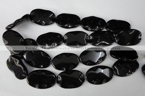 CBS325 15.5 inches 26*40mm wavy oval blackstone beads wholesale