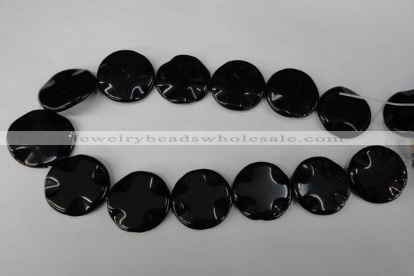 CBS330 15.5 inches 30mm wavy coin blackstone beads wholesale