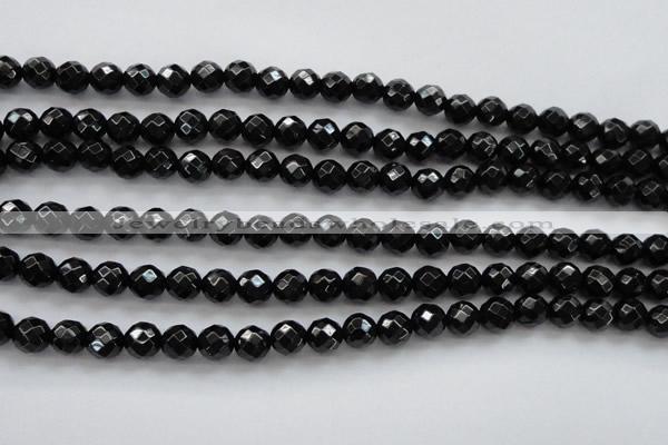 CBS504 15.5 inches 7mm faceted round A grade black spinel beads