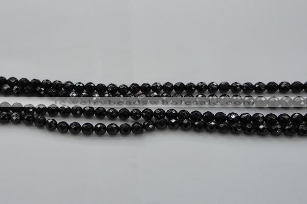 CBS522 15.5 inches 6mm faceted round A grade black spinel beads