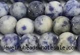 CBS617 15 inches 6mm round matte blue spot stone beads