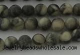 CBW161 15.5 inches 6mm round matte black fossil jasper beads