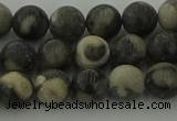 CBW162 15.5 inches 8mm round matte black fossil jasper beads