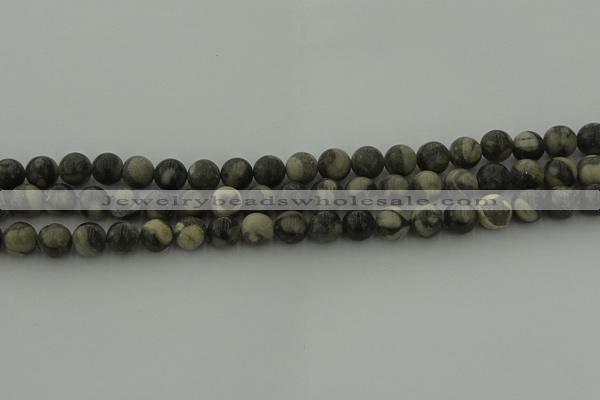 CBW162 15.5 inches 8mm round matte black fossil jasper beads