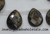 CBZ505 Top-drilled 10*14mm faceted flat teardrop bronzite gemstone beads