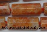 CCA470 15.5 inches 12*30mm faceted tube orange calcite gemstone beads