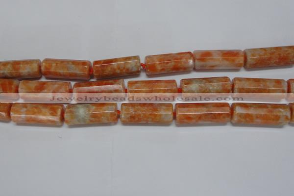 CCA470 15.5 inches 12*30mm faceted tube orange calcite gemstone beads