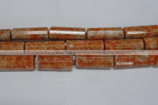 CCA472 15.5 inches 16*40mm faceted tube orange calcite gemstone beads