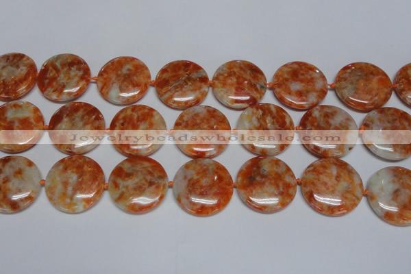 CCA478 15.5 inches 30mm flat round orange calcite gemstone beads